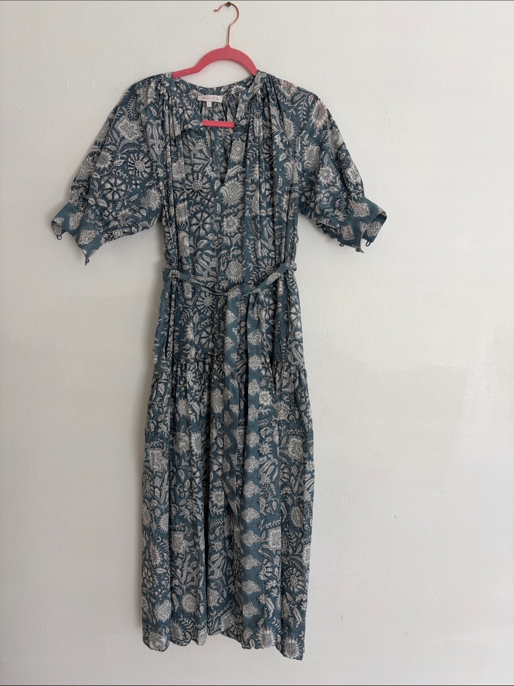 Teal Floral Tie-Waist Maxi Dress